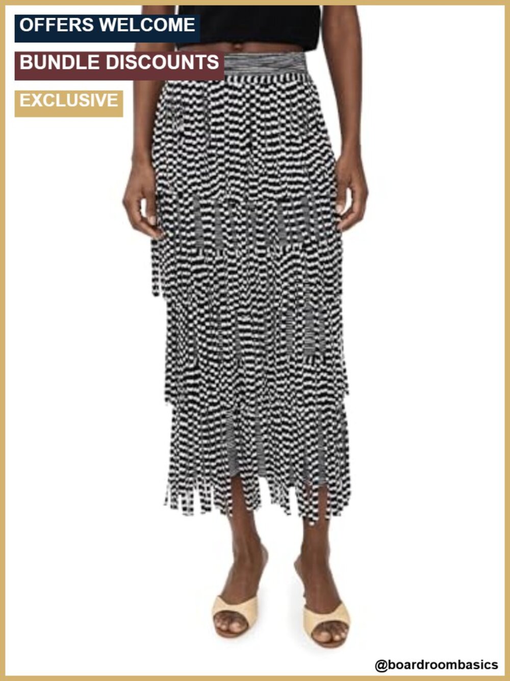 Women's Mid-Weight Stretch Knit Tiered Fringe Skirt Wear to Work